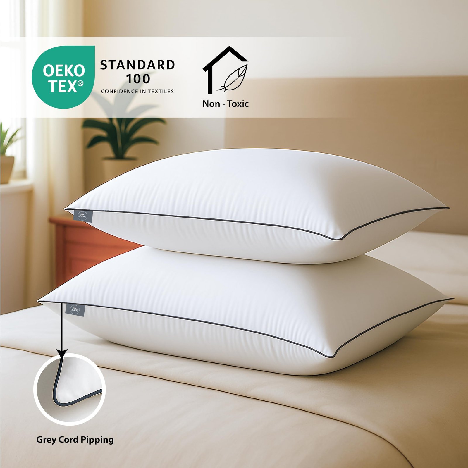 bien LIVING Extra Soft Microfiber Filled Plush Pillow, Down Alternative Hypoallergenic Pillow, 17 x 27 Inches, White (Pack of 2) - Image 2