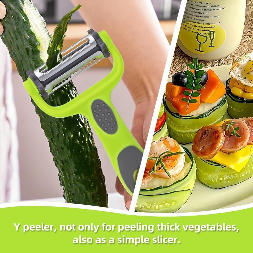 RYBTB Xfilm 3-in-1 Rotary Multifunctional Vegetable and Fruit Peeler with Stainless Steel Blades | Smart Kitchen Slicer & Julienne Cutter with Non-Slip Grip - Image 2