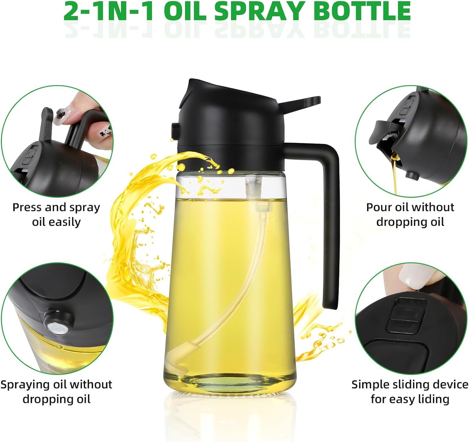 EPICSTACK 500ml 2 in 1 Olive Oil Sprayer and Oil Dispenser Bottle for Kitchen, Glass Oil Bottle with Premium Nozzle, Oil Sprayer for Air Fryer, Salad,BBQ,Roasting (Multi Color) (Pack of 1) - Image 2