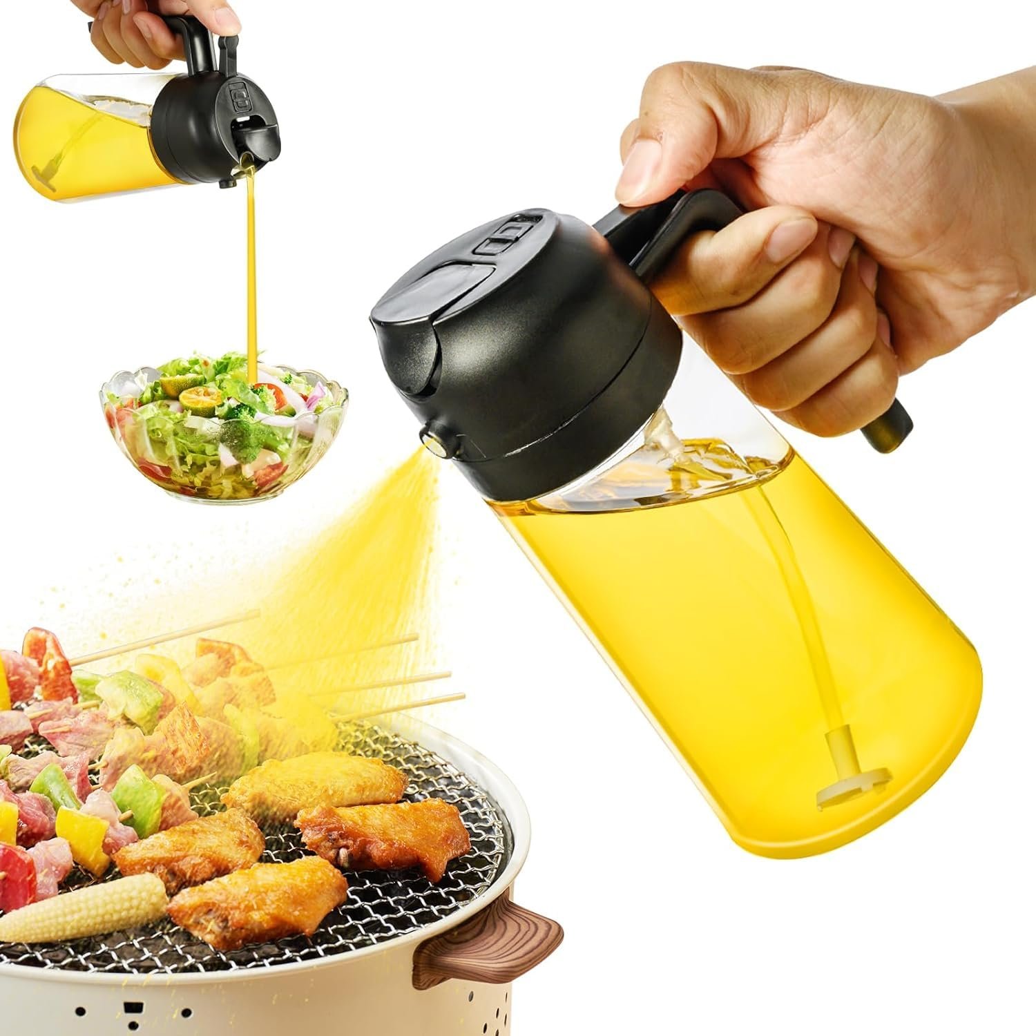EPICSTACK 500ml 2 in 1 Olive Oil Sprayer and Oil Dispenser Bottle for Kitchen, Glass Oil Bottle with Premium Nozzle, Oil Sprayer for Air Fryer, Salad,BBQ,Roasting (Multi Color) (Pack of 1)