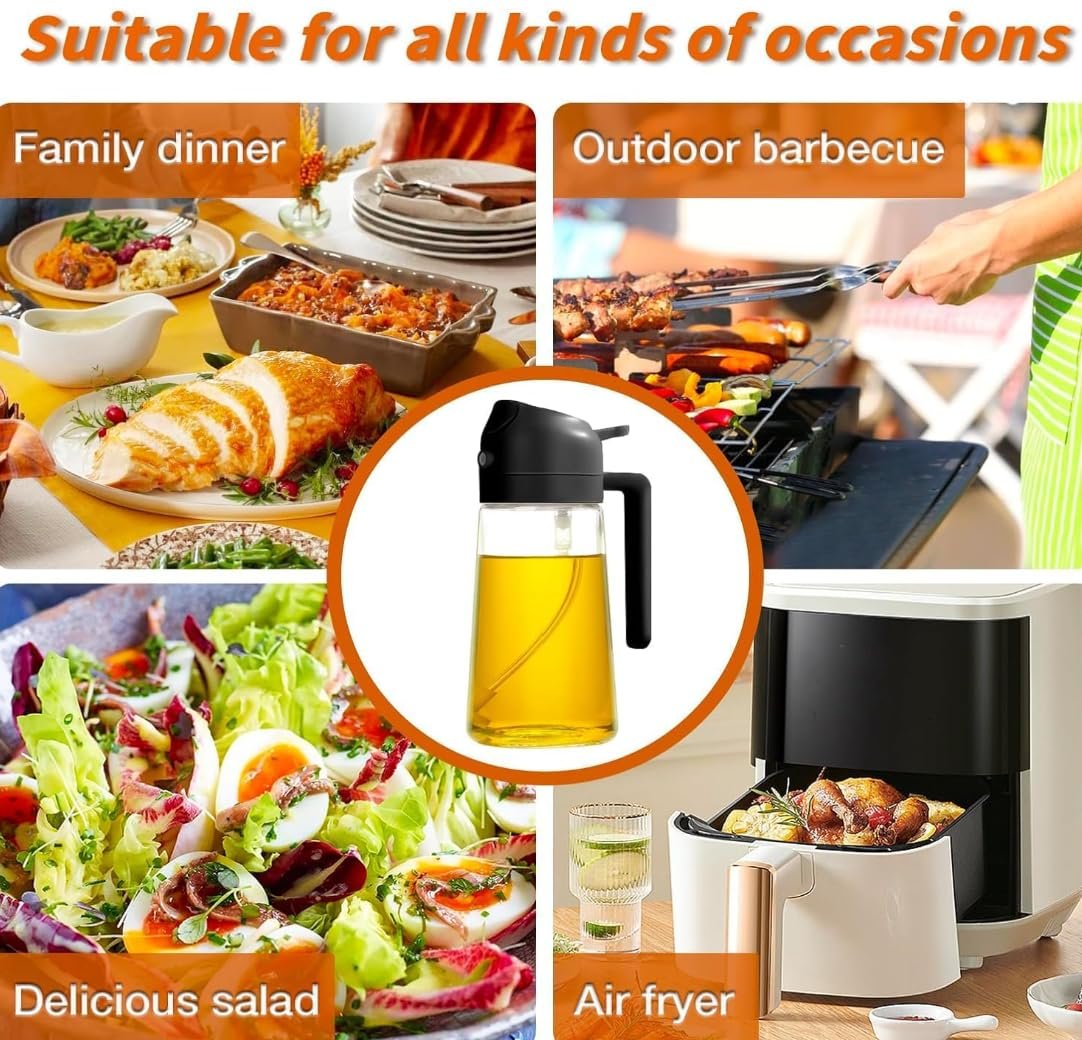 EMBRIZ 2 in 1 Glass Oil Dispenser 500ml | Cooking Spray Bottle for Kitchen | Olive Oil Pourer | Refillable Leakproof Bottle for Air Fryer, Salad Dressing, BBQ & Baking - Image 4
