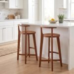 Indigo interiors Sheeesham Wood bar Chairs/bar Stool/Kitchen Chair with Rounded Back Rest with arm Rest in Natural Brown Finish 29 inches Seating Height, Set of 2