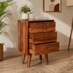Jangid Handicraft Solid Sheesham Wood Bedside Table for Bedroom | Wooden Bed Side Nightstand End Table with 3 Drawer Storage for Home & Living Room | Sofa Side Table |Rosewood, Honey Finish