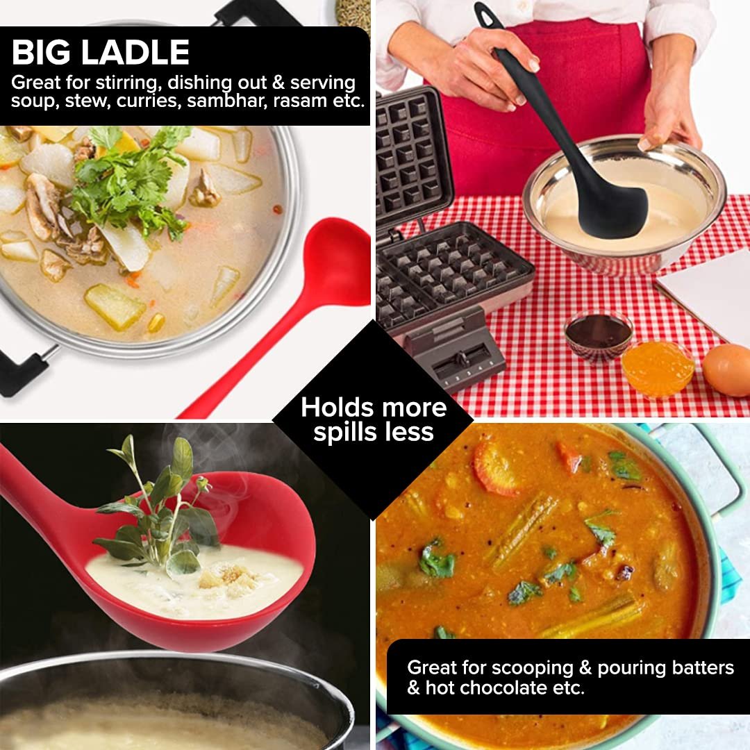 FiABLE Premium Silicone Big Ladle for Cooking | Deep Ladle for Serving | FDA Certified | Heat Resistant | Dishwasher Safe| BPA Free - Ladle Black - Image 4