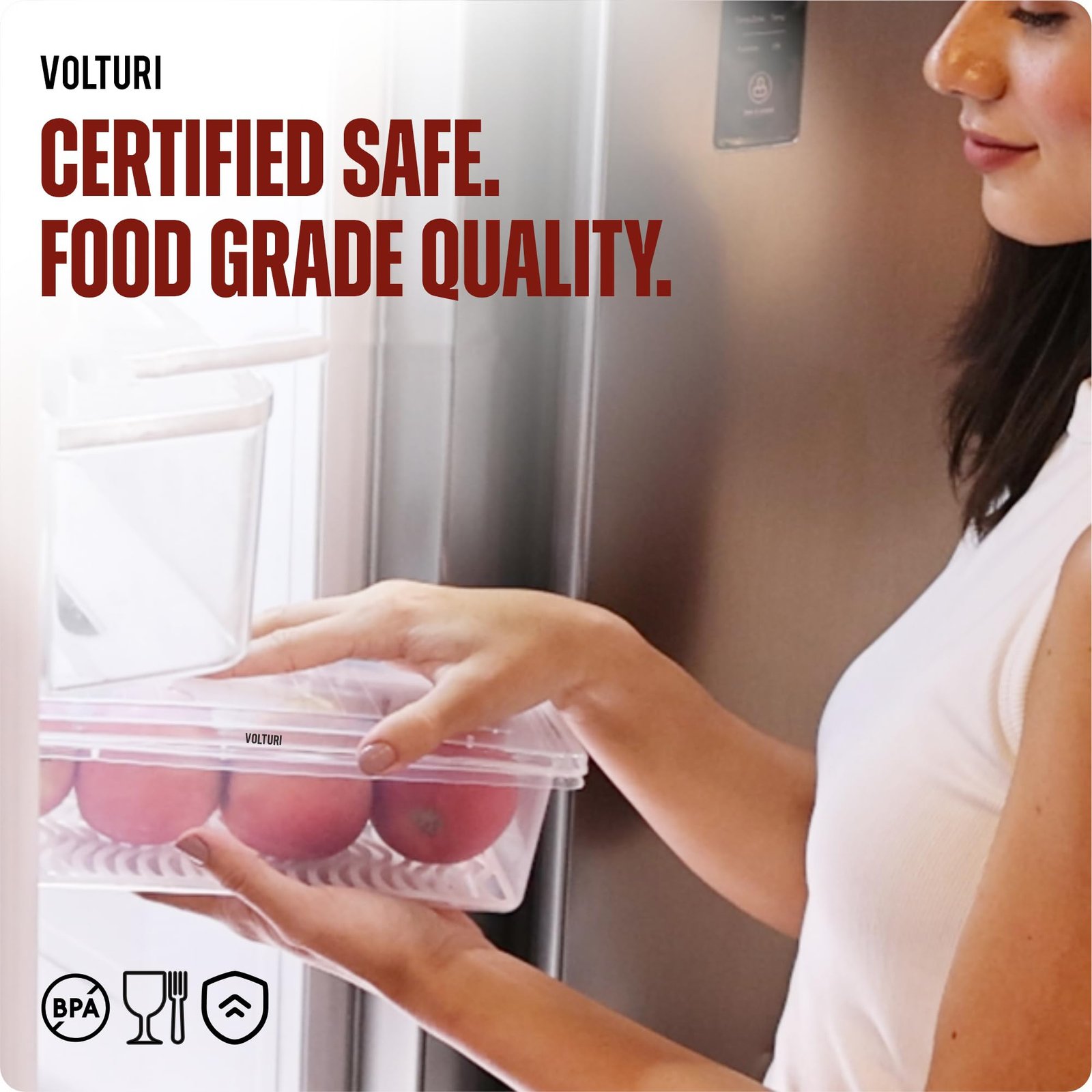 VOLTURI Fridge Storage Containers (Pack of 6), Fridge Organiser Storage Boxes with Removable Drain Plate, Fridge Organizer, Fridge Storage Box Kitchen Containers Keep Fruits Vegetables Fresher 1500 ML - Image 5