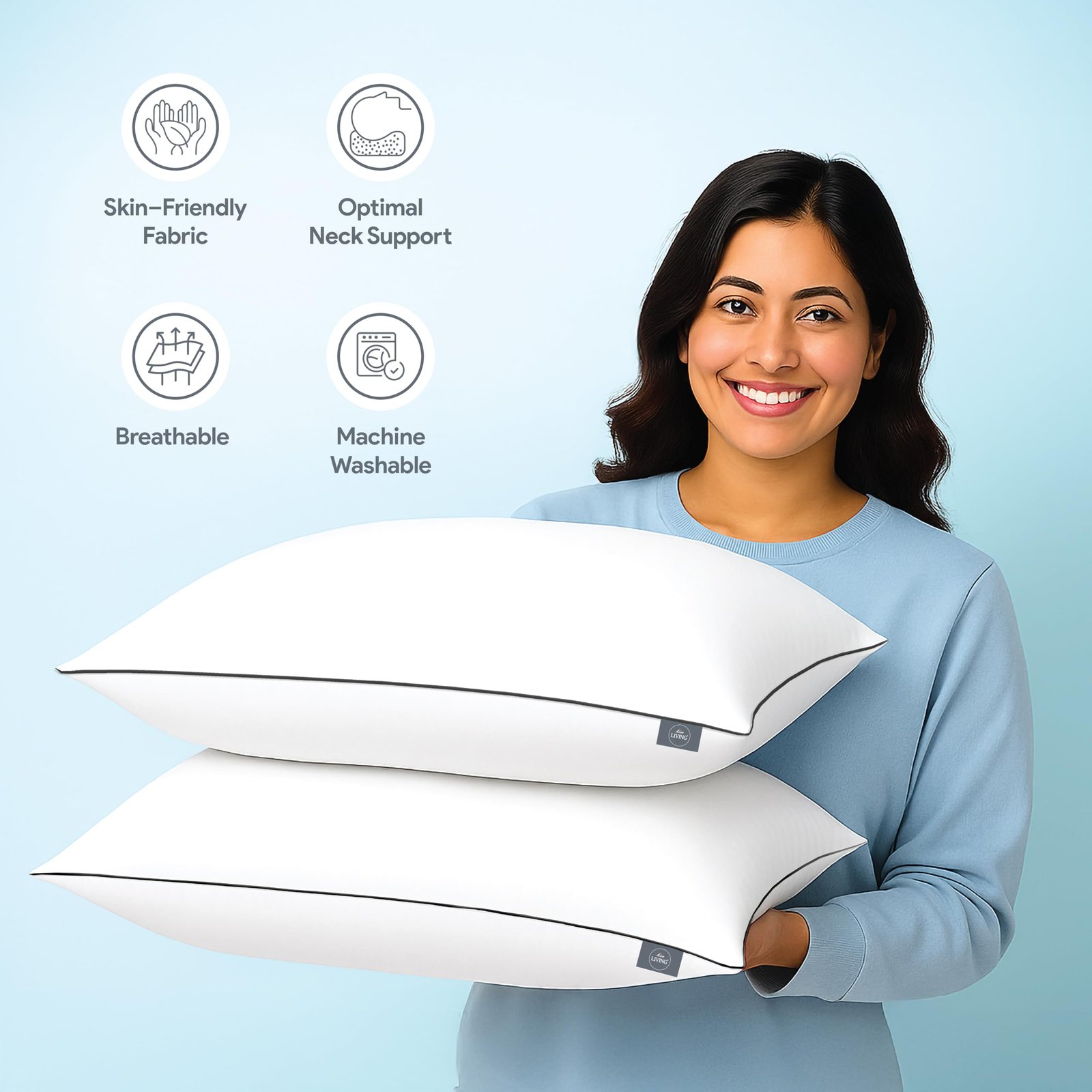 bien LIVING Extra Soft Microfiber Filled Plush Pillow, Down Alternative Hypoallergenic Pillow, 17 x 27 Inches, White (Pack of 2) - Image 4