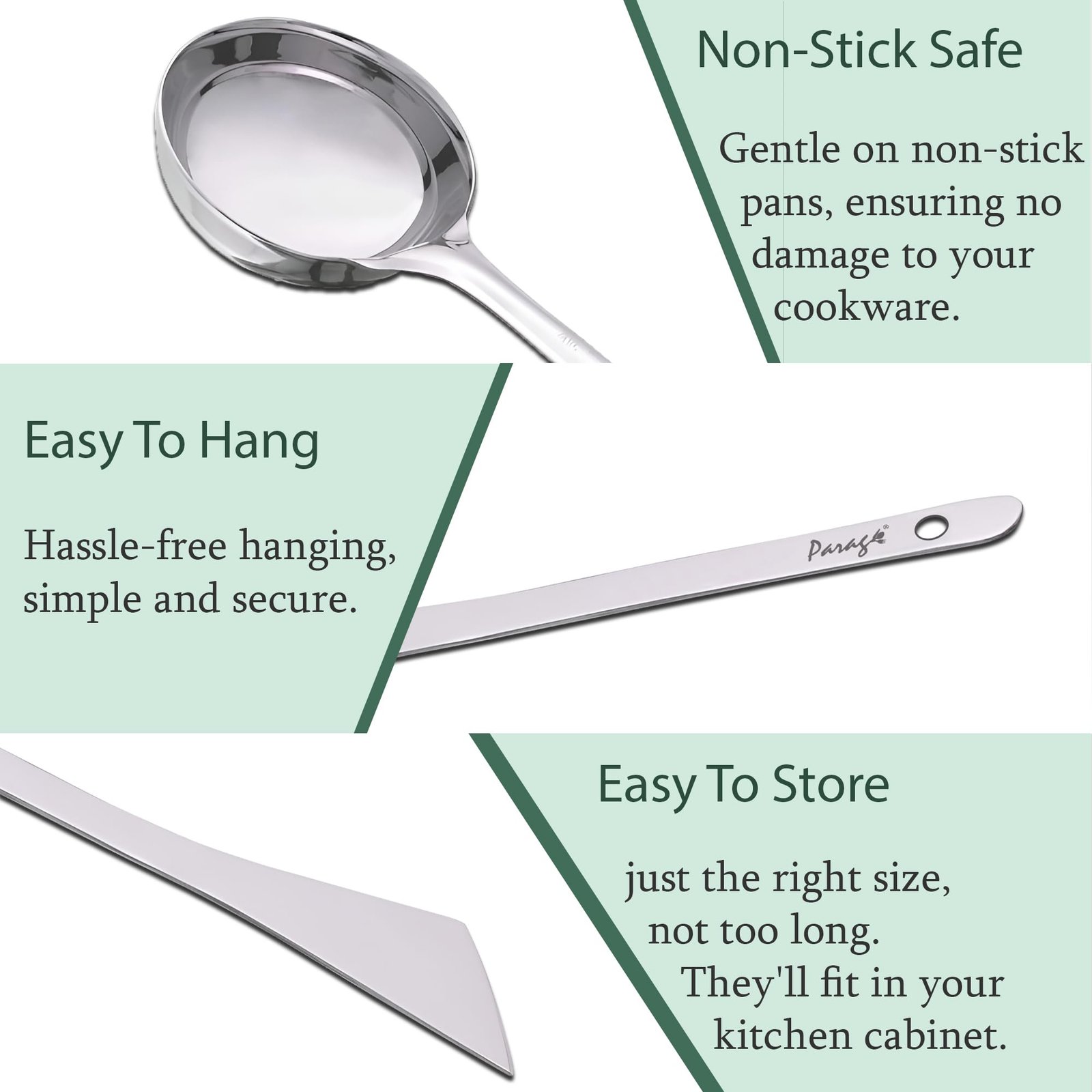 Parage 2 Pieces Stainless Steel Dosa Ladle & Turner/Palta Heavy Gauge | Dosa Making Spoon with Flat Base and Spatula | Kitchen Tools for Cooking (Size-20.5cm, 31.5cm, Silver) - Image 7
