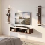 ESTANTERIA Tv Unit for Living Room 43 inch Engineered Wood Wall Mounted TV Entertainment Set Top Box Floating Stand with Shelves for Books Decorative Item Cabinet for Living Room, Bedroom (20DX73H)