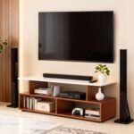 ABOUT SPACE TV Stand - Engineered Wood TV Showcase with Foot Pad Entertainment Console Shelf Storage for Set Top Box, Decor, Books for Living Room TV Unit - Oak Red(L 101 x B 40.5 x H 41 cm)
