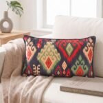 India Circus by Krsnaa Mehta Ikat Elegance 12 inch x 20 inch Micro Velvet Rectangle Cushion Cover | Designer Digital Printed Cushion Covers for Sofa Living Room Home Decor, Pack of 1