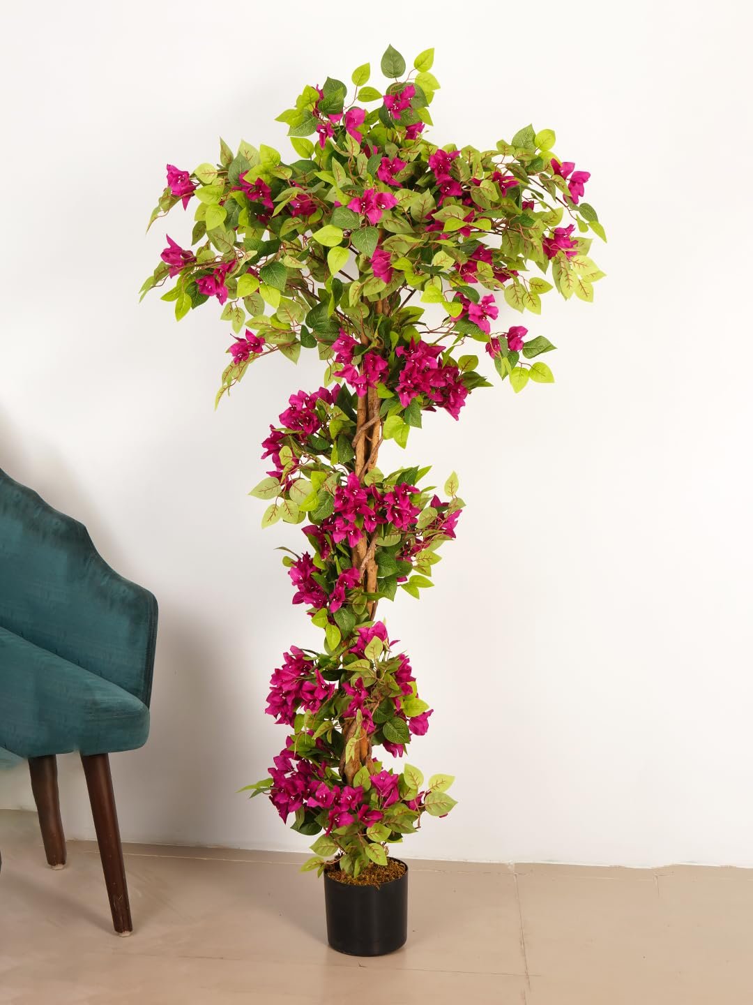 ARICK DECOR 6Ft Artificial Bougainvillea Flowers Tree in Pot, 6ft Realistic Faux Pink Silk Flower Plant, Peacock Shaped Large Floor Decor for Home, Office & Balcony