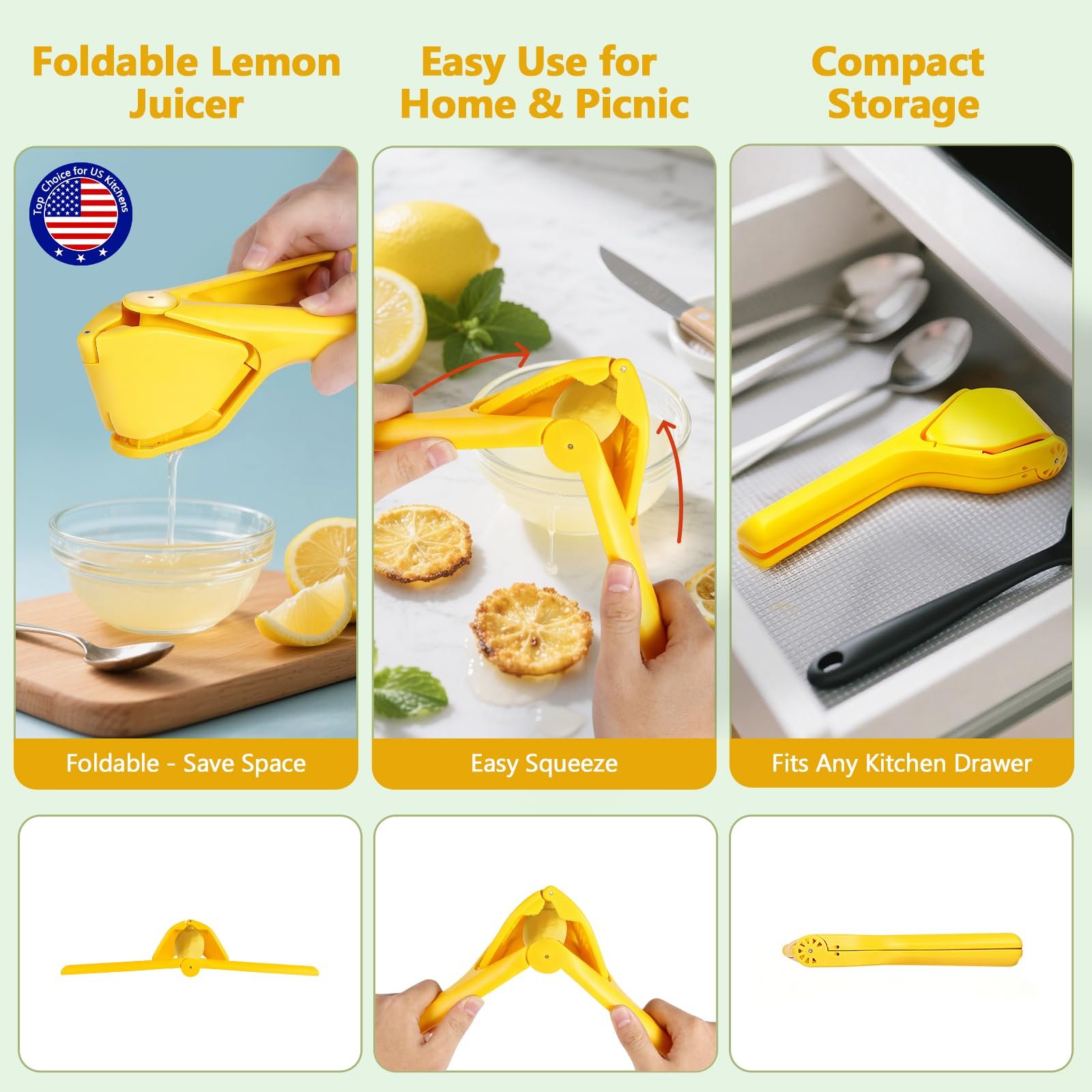 Foldable Manual Juicer for Lemon & Orange | Pulp & Seed Strainer | Dishwasher Safe, Space-Saving | Kitchen & Outdoor Use - Image 4