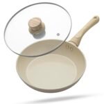 Lifelong Forged Fry Pan 24cm with Glass Lid | 1.8Ltr, 1.9kg Pan | Ceramic Coated | Gas Stove and Induction Friendly | Non-Stick, Teflon Free & Durable |Skillet for Cooking, Searing, Sautéing, & Frying
