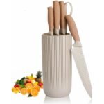 Homero 6-Piece Luxury Wooden Coating Kitchen Knife Set with Holder, Brown