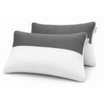 DALUCI Hollow Fiber Pillows Set of 2 | 27 x 16 Inch Standard Size | Soft & Fluffy Sleeping Pillows with Shape Retaining Fill | Breathable Microfiber Bed Pillows, Machine Washable, White & Grey