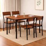 FORECRAFTS Dining Table Set of 4, 4 Seater Dining Table with Chairs, Engineered Wood Top & Metal Frame, Space Saving Compact Rectangular Dining Table for Home & Kitchen (Teak Walnut- DIY)
