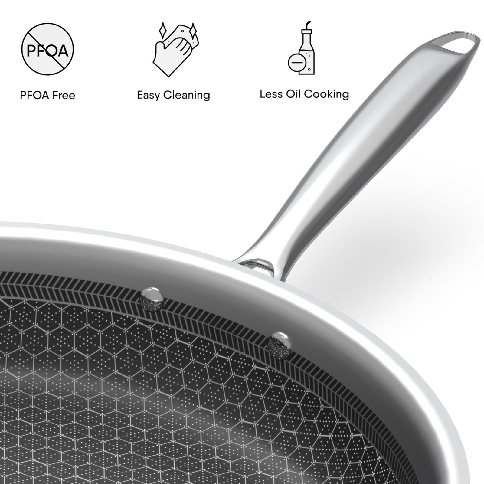 Esspy who understand excellence Hy-Tech Triply Frying Pan | 26 cm/2.3 L | Honeycomb Pattern Fry Pan | Gas & Induction Compatible | Non Stick | Metal Spoon Friendly | Stainless Steel Pan - Image 5