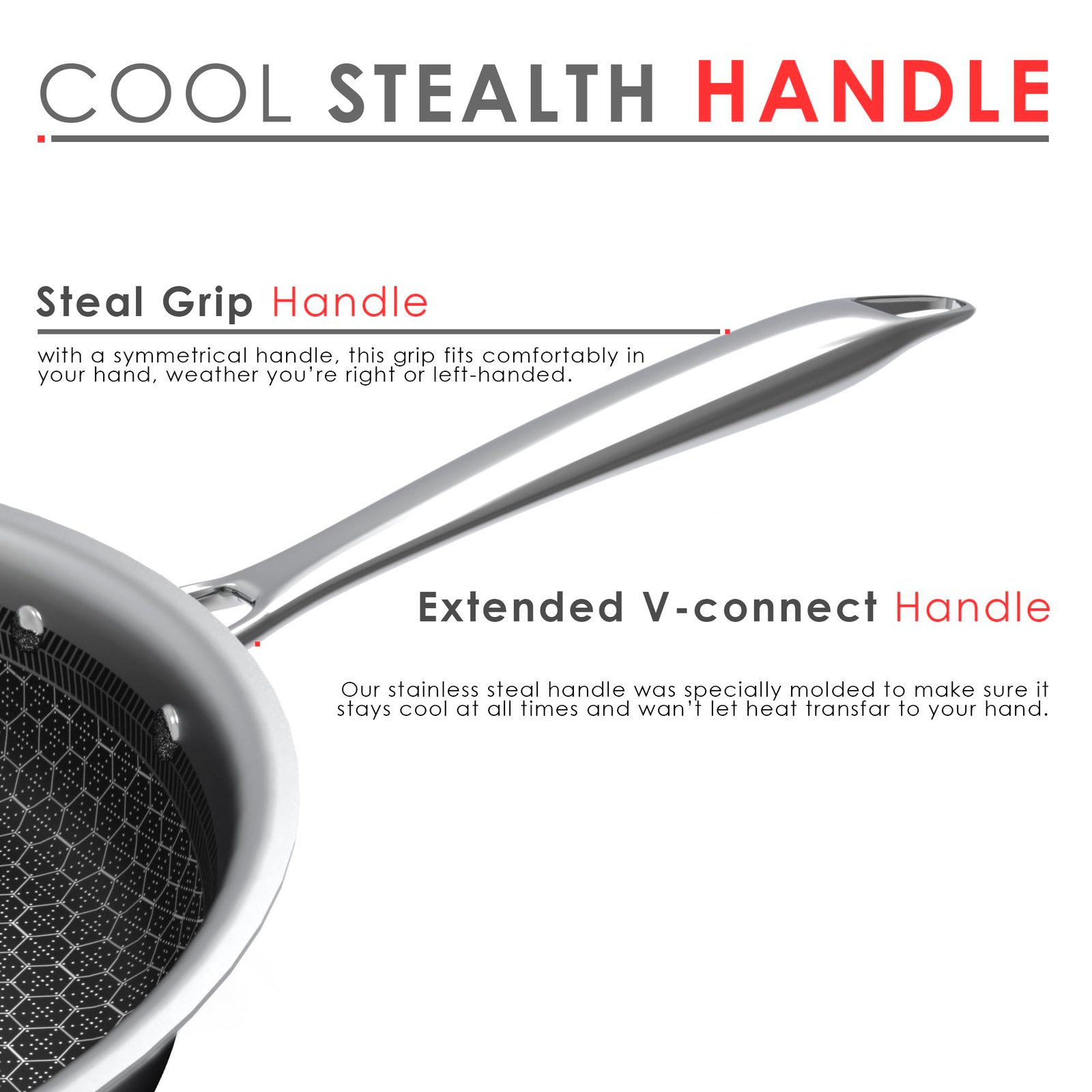 Esspy who understand excellence Hy-Tech Triply Frying Pan | 26 cm/2.3 L | Honeycomb Pattern Fry Pan | Gas & Induction Compatible | Non Stick | Metal Spoon Friendly | Stainless Steel Pan - Image 3
