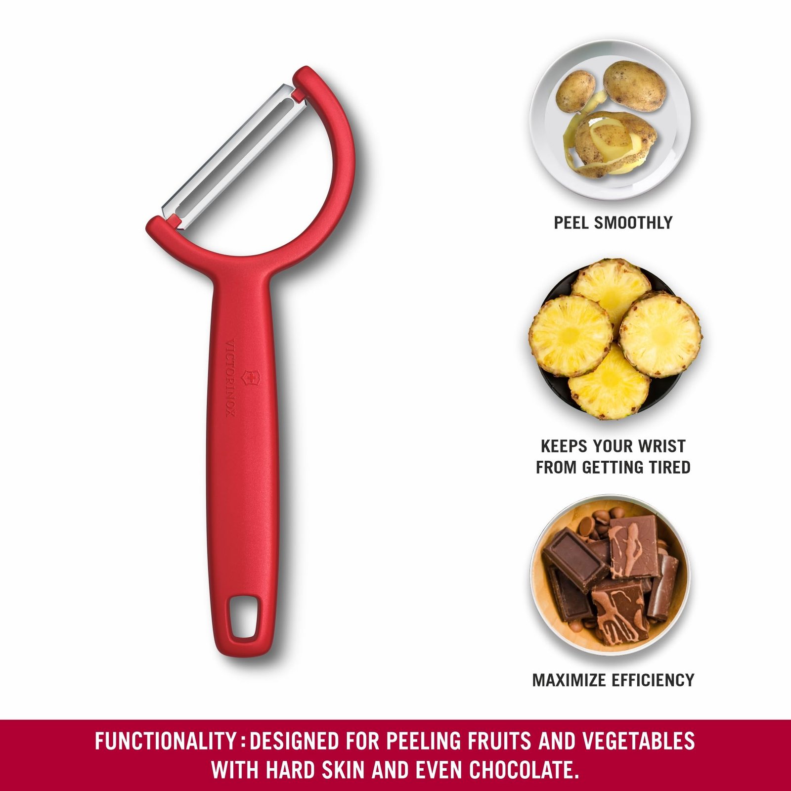 Victorinox Swiss Made Stainless Steel Swiss Classic Rho Peeler, Straight Edge Peeler for Professional and Household Kitchen, Red, Hard-Skin Fruit & Vegetable Peeler | 6.0950.1 - Image 3