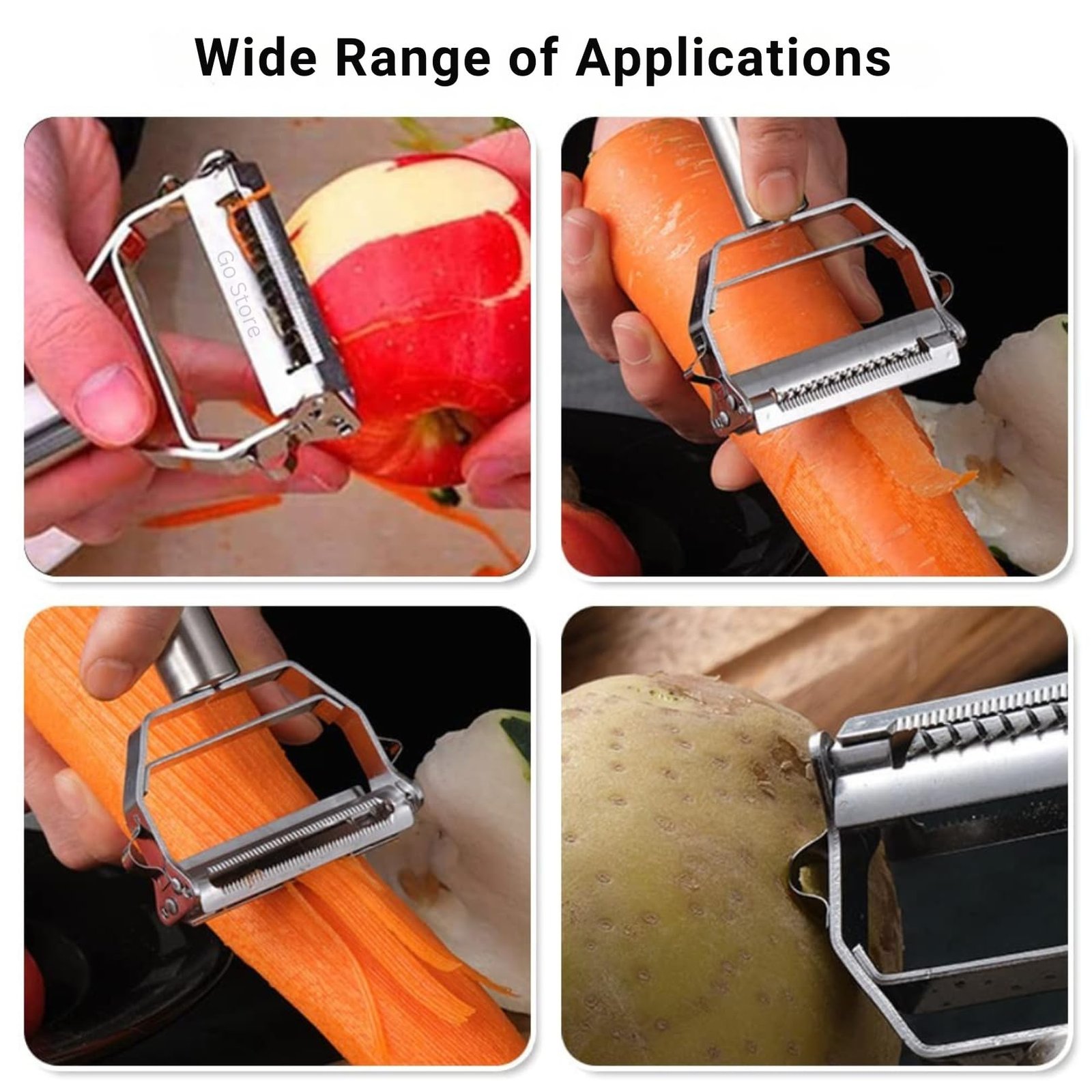 Go Store 2 in 1 Stainless Steel Julienne Vegetable Peeler Multi-Functional Fruit & Veggie Shredder Slicer and Grater for Potatoes, Carrots, Cucumbers (Silver, 18 x 8.2 x 2.3 cm) - Image 6