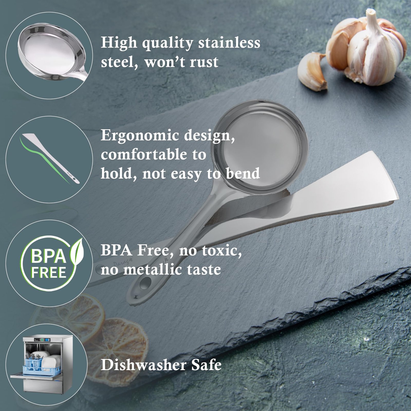 Parage 2 Pieces Stainless Steel Dosa Ladle & Turner/Palta Heavy Gauge | Dosa Making Spoon with Flat Base and Spatula | Kitchen Tools for Cooking (Size-20.5cm, 31.5cm, Silver) - Image 4