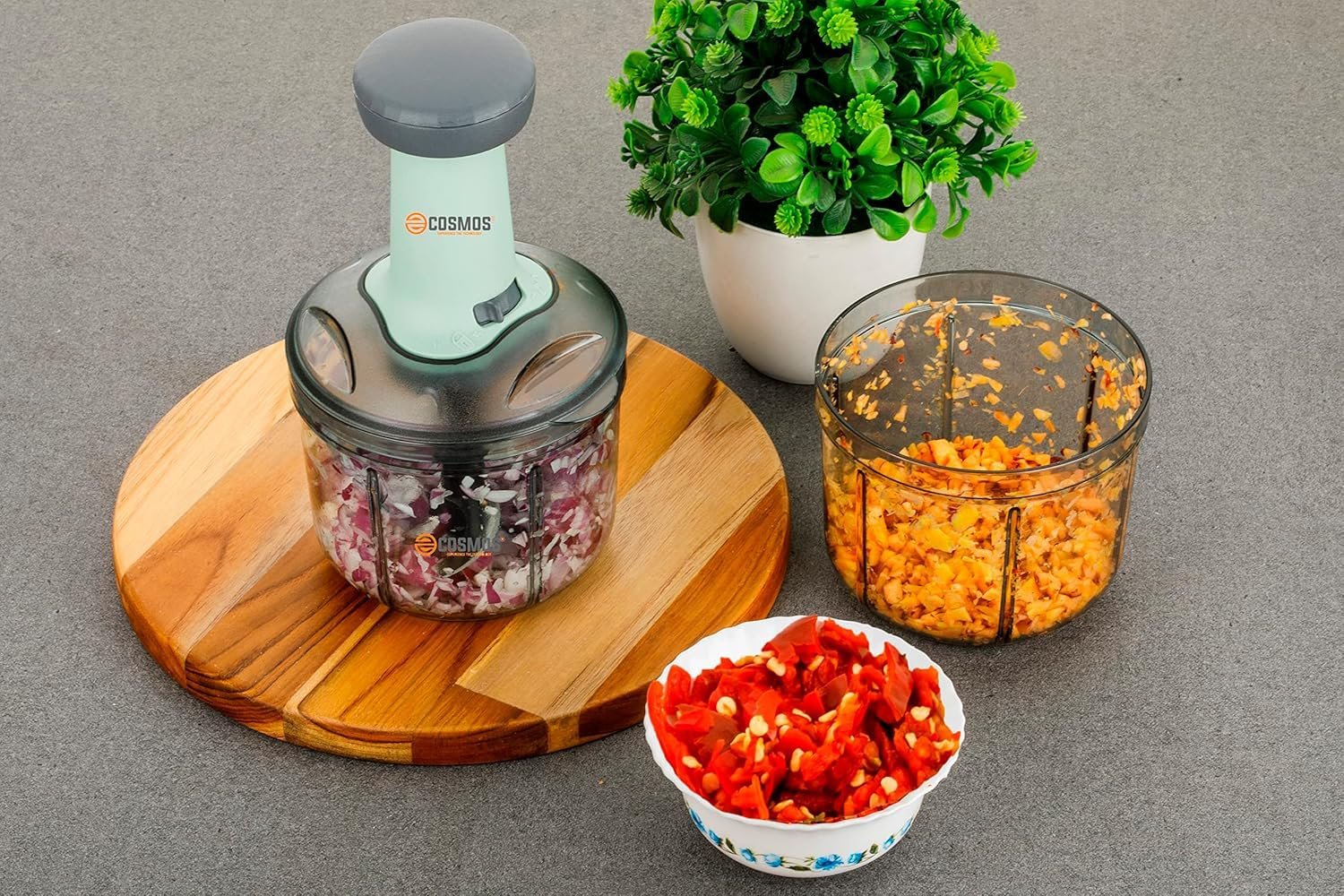 E-COSMOSĀ® Food Chopper 900ml, 4 Blade Steel Large Manual Hand-Press Vegetable Chopper Mixer Cutter to Cut Onion, Salad, Tomato, Potato (Pack of 1) 900ml - Image 7