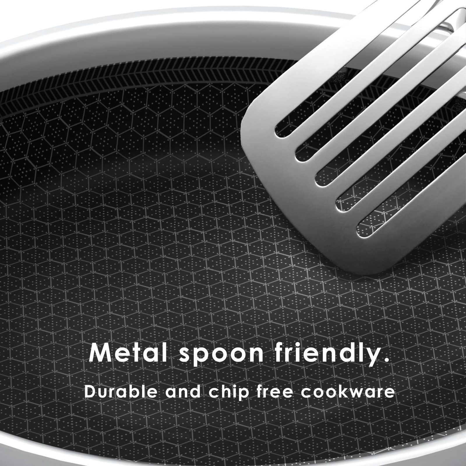 Esspy who understand excellence Hy-Tech Triply Frying Pan | 26 cm/2.3 L | Honeycomb Pattern Fry Pan | Gas & Induction Compatible | Non Stick | Metal Spoon Friendly | Stainless Steel Pan - Image 4