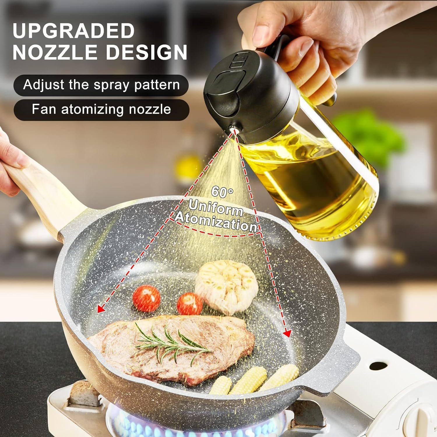 EPICSTACK 500ml 2 in 1 Olive Oil Sprayer and Oil Dispenser Bottle for Kitchen, Glass Oil Bottle with Premium Nozzle, Oil Sprayer for Air Fryer, Salad,BBQ,Roasting (Multi Color) (Pack of 1) - Image 4
