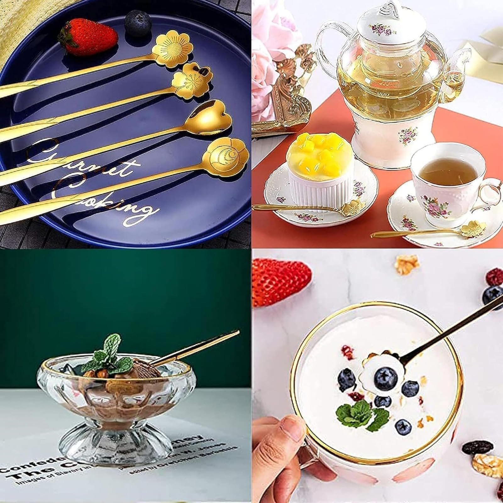 Golden Stainless Steel Coffee Spoon Set, Gold Dessert Spoons with Heart & Floral Design, Decorative Cutlery for Coffee, Tea, Ice Cream, Cake, Dessert, Kitchen Tableware & Gift Serving Set (12 Pcs) - Image 7