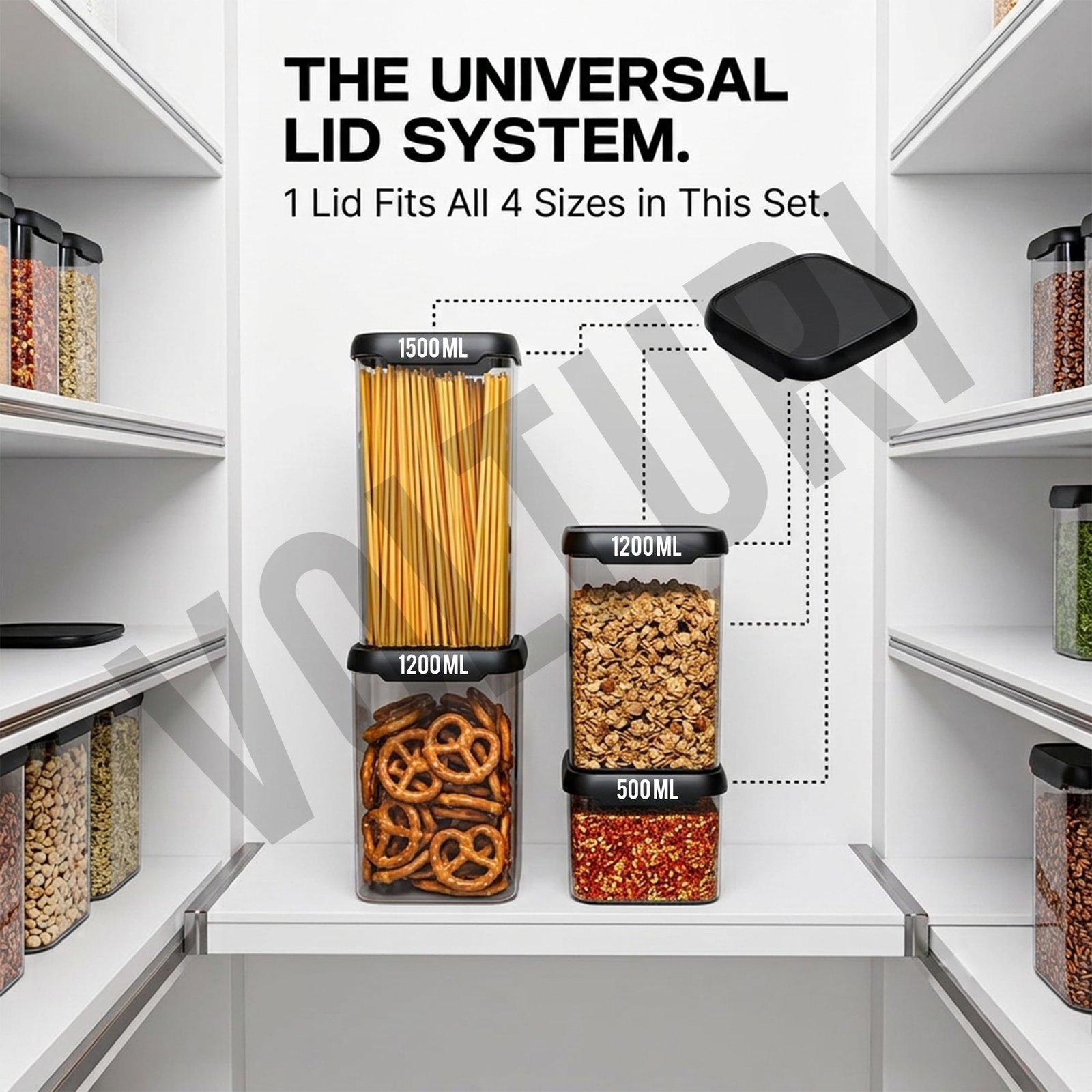 VOLTURI Air Tight Containers for Kitchen Storage (Pack of 6, 1200 ML), Kitchen Storage Box, Airtight Container Set, Fridge Storage Containers for Pulses, Cereals, Grains, Fruits, Vegetables - Image 8