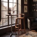 Indigo interiors Sheeesham Wood Bar Chairs/Bar Stool/Kitchen Chair With Rounded Back Rest With Arm Rest In Natural Brown Finish 29 Inches Seating Height, Teal