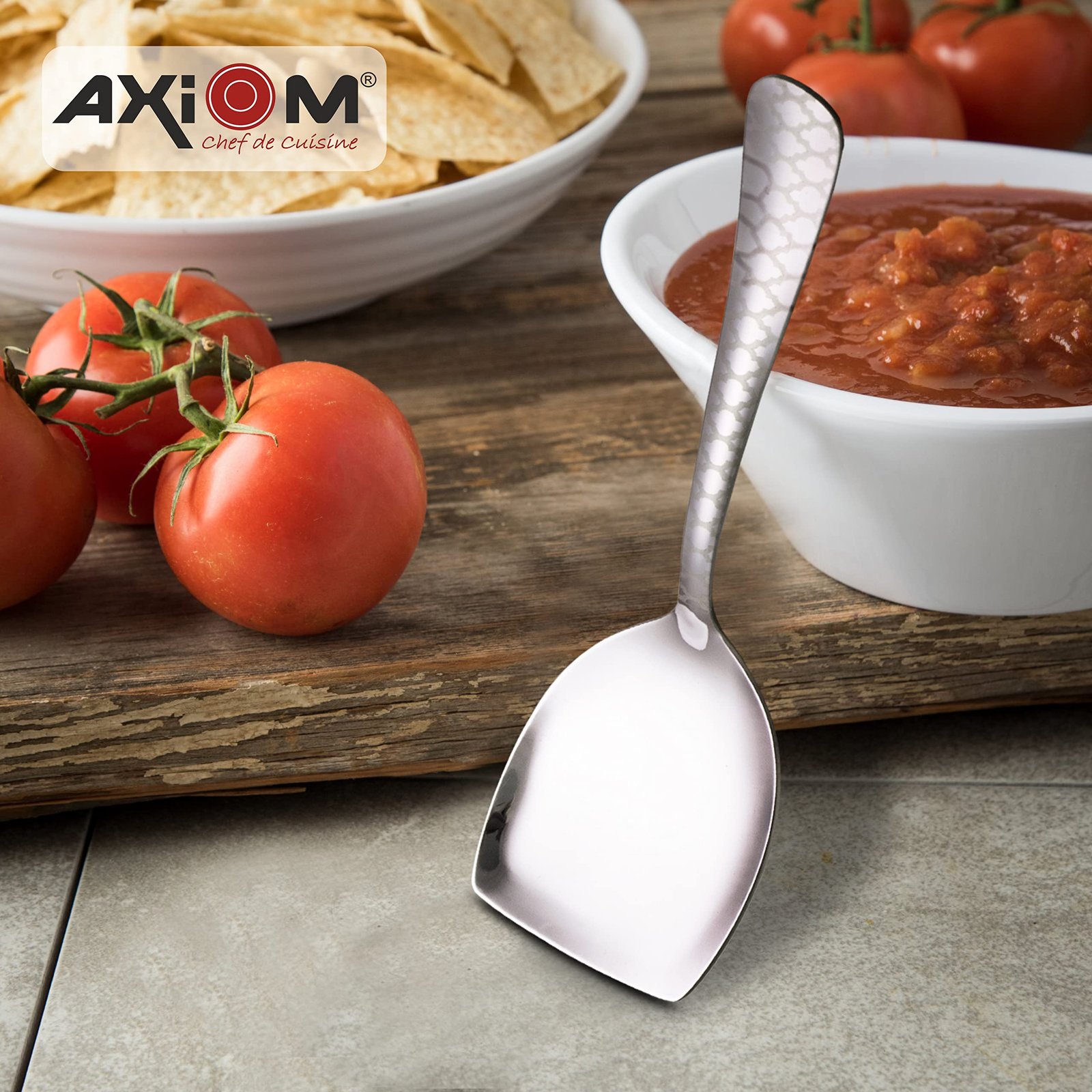 AXIOM Stainless Steel Serving Tools. 4 Pc Heavy Gauge Non-Stick Set Of 1 Soup Ladle (Karchi), 2 Solid Spoon (Chamcha) And 1 Rice Spoon For Serving Soup/Curry/Dal/Rice/Pasta. Laser Printed Neo ,27 Cm - Image 8