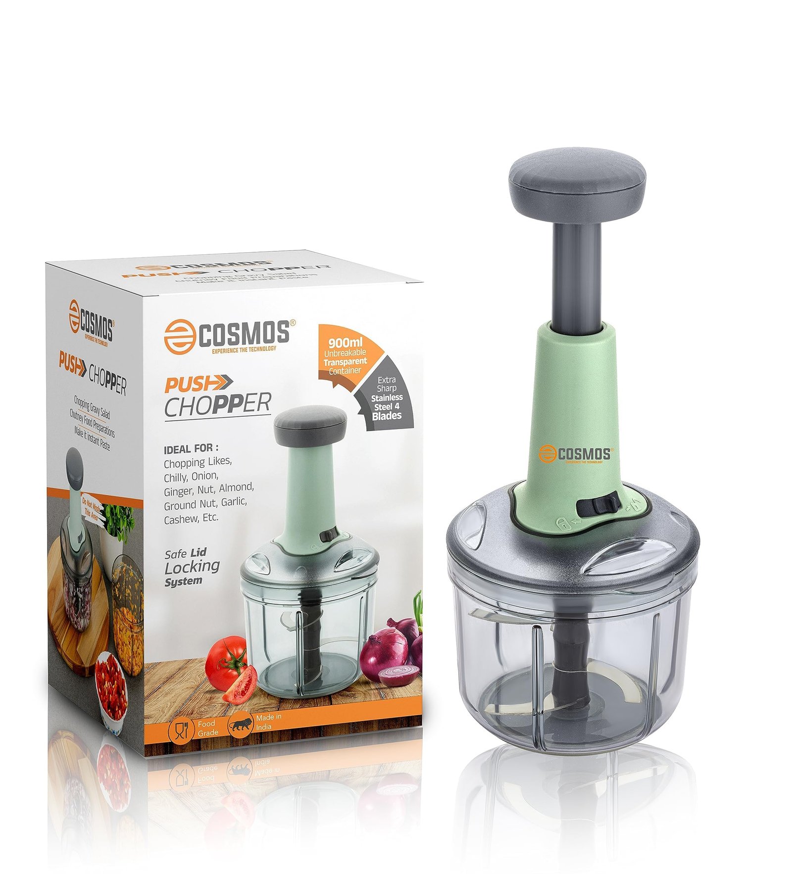 E-COSMOSĀ® Food Chopper 900ml, 4 Blade Steel Large Manual Hand-Press Vegetable Chopper Mixer Cutter to Cut Onion, Salad, Tomato, Potato (Pack of 1) 900ml - Image 5