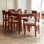 DRIFTINGWOOD Maharaja Solid Sheesham Wood Dining Table 6 Seater | Wooden Six Seater Dinning Table with Cushion Chairs | Dinner Table 6 Seater | Dining Room Sets | Self Assembly, Honey Finish