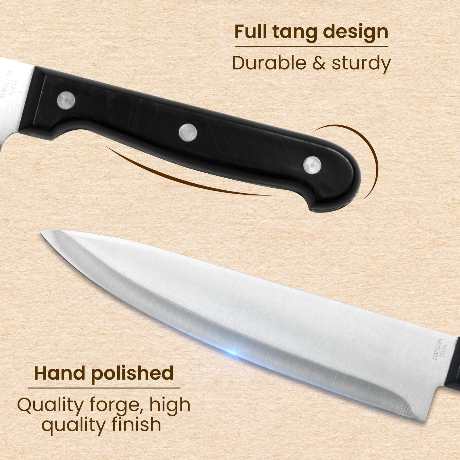 AGARO Galaxy 6 Pcs Kitchen Knife Set, 4 Knives, 1 Scissor, 1 Wooden Case, High Carbon Stainless Steel, Non-Slip Triple Rivet Strong Handle, Cooking, Cutting, Slicing, Home & Restaurant Use, Silver - Image 2