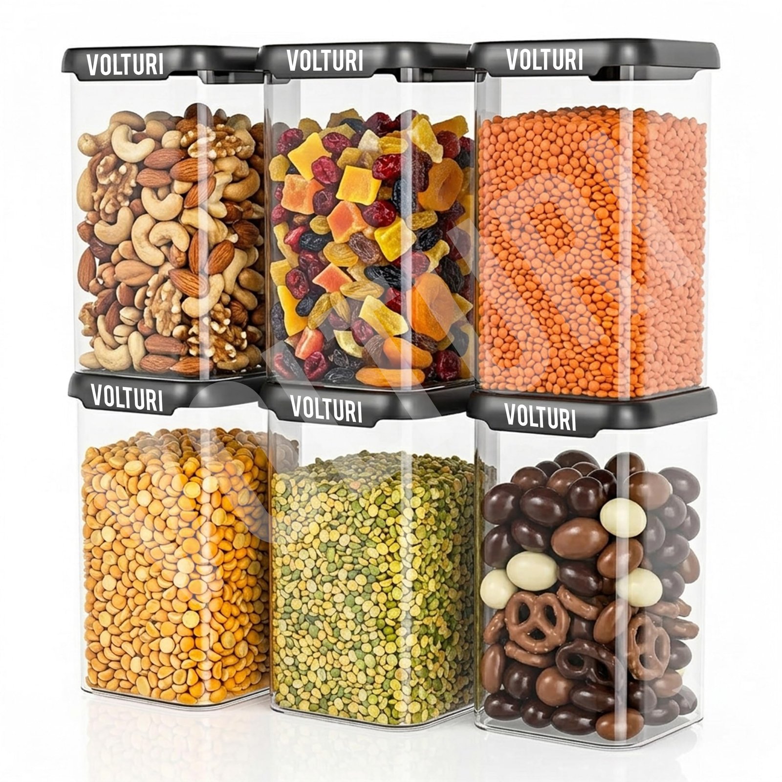 VOLTURI Air Tight Containers for Kitchen Storage (Pack of 6, 1200 ML), Kitchen Storage Box, Airtight Container Set, Fridge Storage Containers for Pulses, Cereals, Grains, Fruits, Vegetables - Image 2