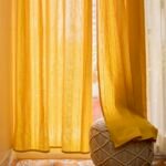 RANGBHAR Cotton Window Curtains | 5 Feet Long Set of 2 | Pure Handloom Light Filtering Fabric | Eyelet Curtains for Living Room & Bedroom | Solid Yellow