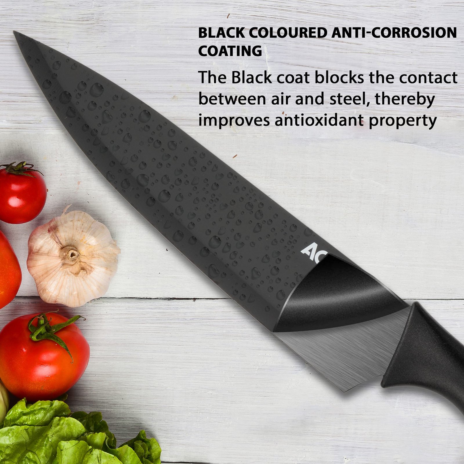 AGARO Royal 6 Pcs Kitchen Knife Set with Cover, High Carbon Stainless Steel Black Colour Coated Professional Chef Knife, Utility, Sontuku, Bread, Utility, Paring, for Home & Restaurant Use, Black - Image 3